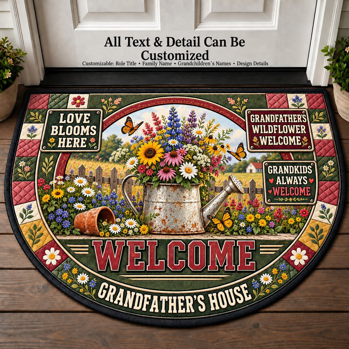 Grandfather's Wildflower Welcome Personalized Half Round Mat | 5To9Vibe