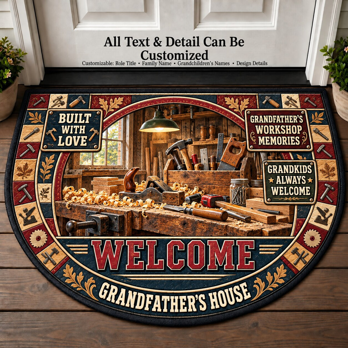 Grandfather's Workshop Memories Personalized Half Round Mat | 5To9Vibe