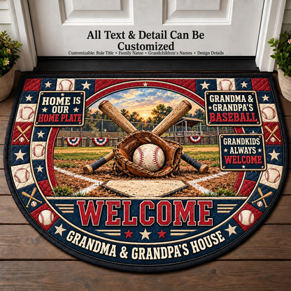 Grandma & Grandpa's Baseball Family Personalized Half Round Mat | 5To9Vibe