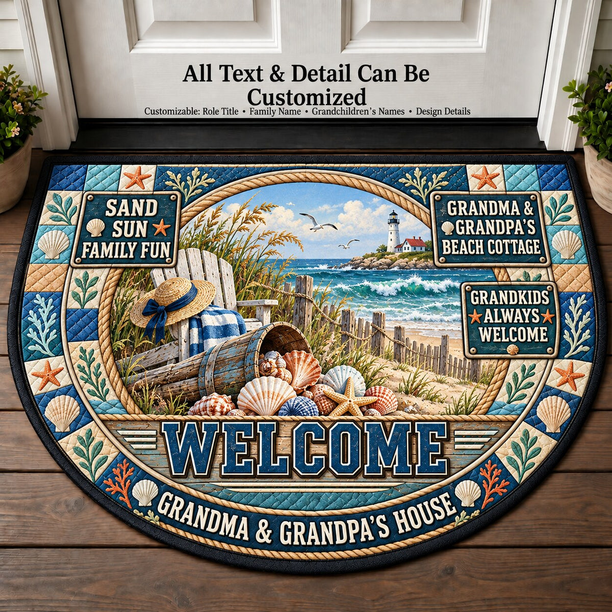 Grandma & Grandpa's Beach Cottage Personalized Half Round Mat | 5To9Vibe