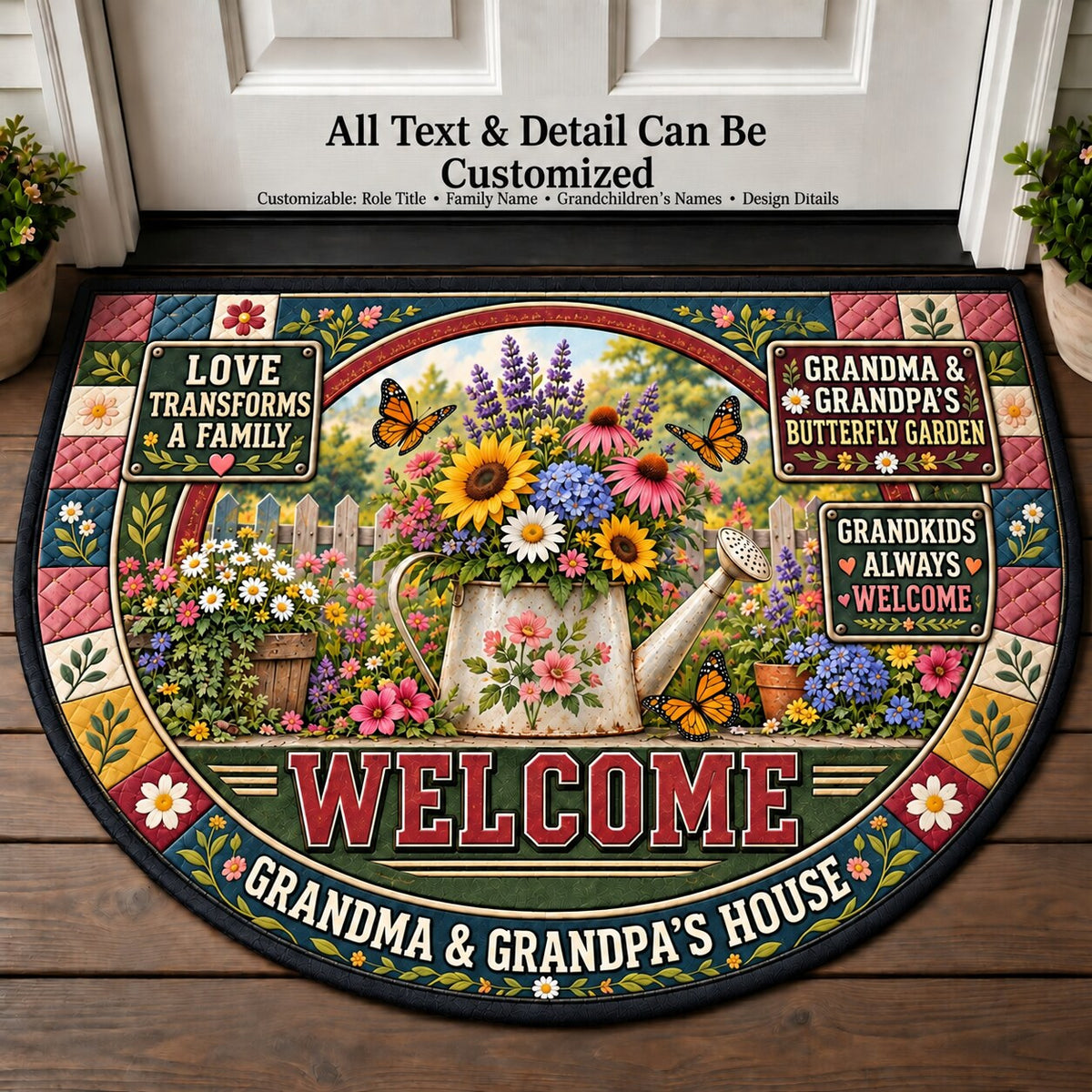 Grandma & Grandpa's Butterfly Garden Personalized Half Round Mat | 5To9Vibe