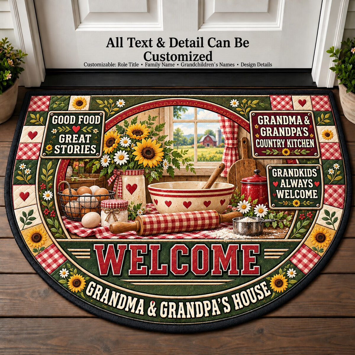 Grandma & Grandpa's Country Kitchen Personalized Half Round Mat | 5To9Vibe