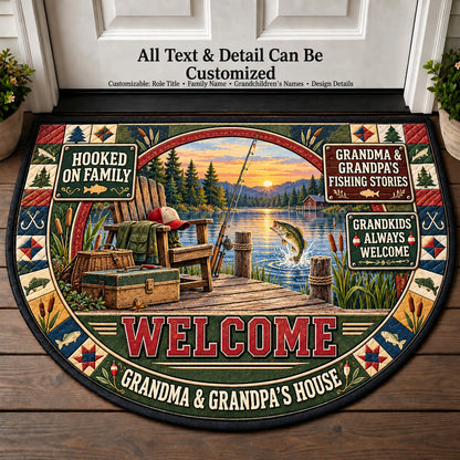 Grandma & Grandpa's Fishing Stories Personalized Half Round Mat | 5To9Vibe