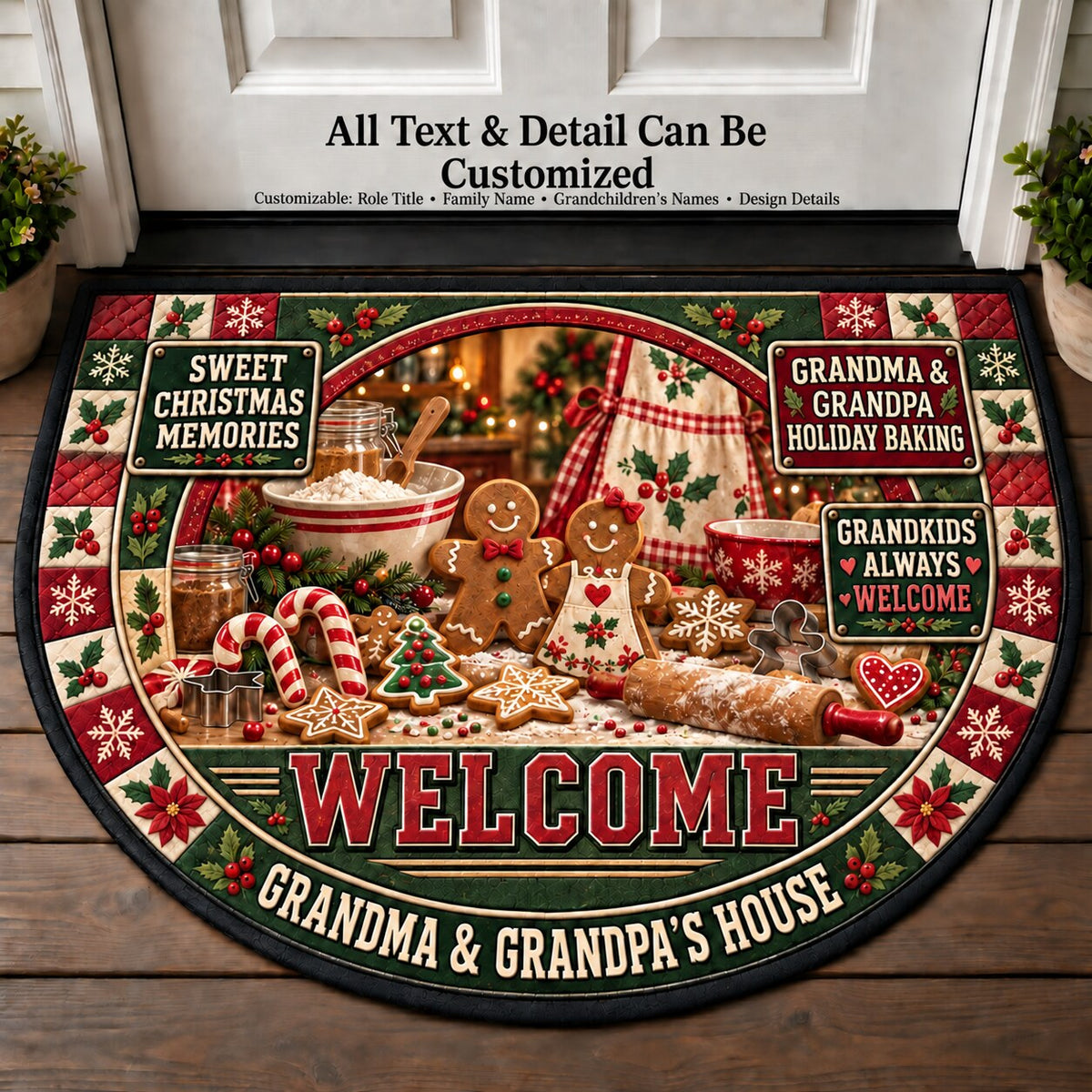 Grandma & Grandpa's Holiday Baking Personalized Half Round Mat | 5To9Vibe