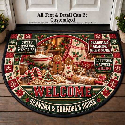 Grandma & Grandpa's Holiday Baking Personalized Half Round Mat | 5To9Vibe