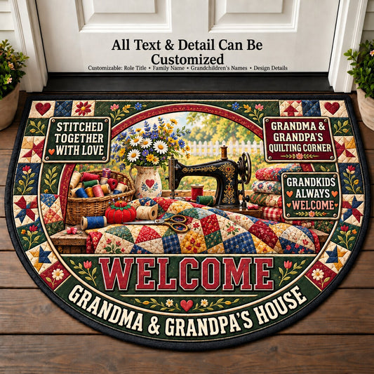Grandma & Grandpa's Quilting Corner Personalized Half Round Mat | 5To9Vibe