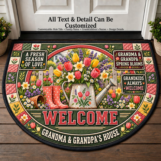 Grandma & Grandpa's Spring Blooms Personalized Half Round Mat | 5To9Vibe