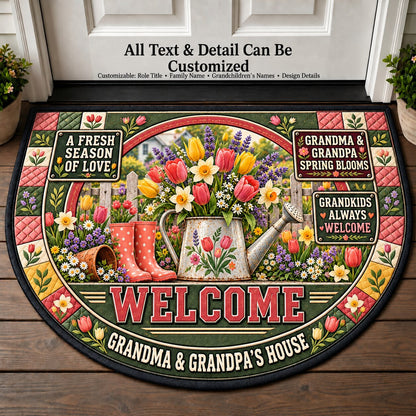 Grandma & Grandpa's Spring Blooms Personalized Half Round Mat | 5To9Vibe