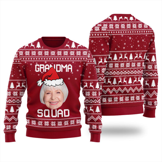 Grandma Squad Custom Face Ugly Christmas Sweater For Women