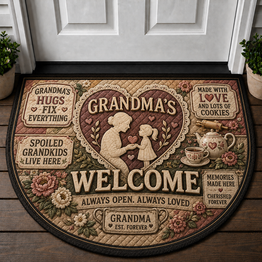 Grandma's Welcome Mat - Always Open Always Loved Floral Quilt Doormat - 5to9vibe