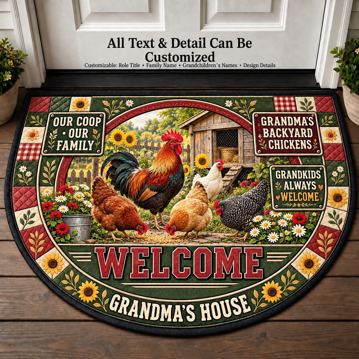 Grandma's Backyard Chickens Personalized Half Round Mat | 5To9Vibe