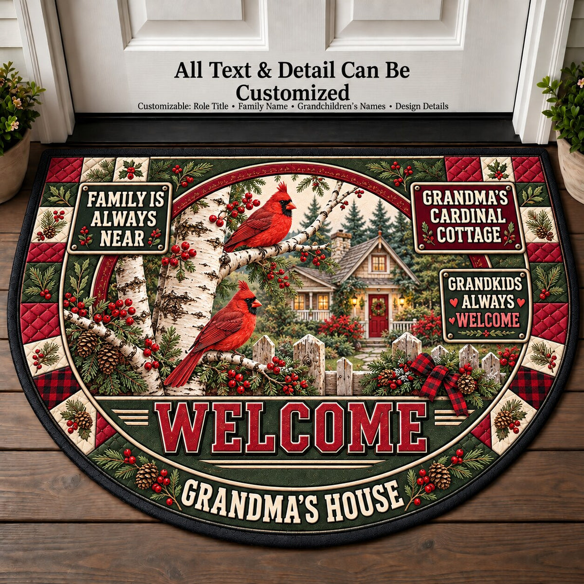 Grandma's Cardinal Cottage Personalized Half Round Mat | 5To9Vibe