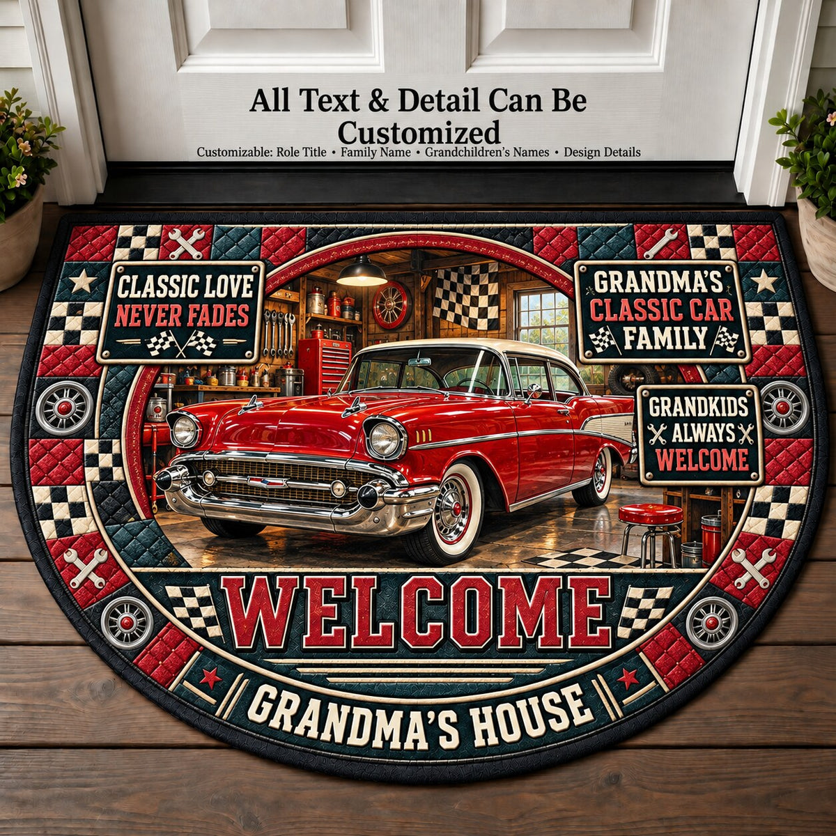 Grandma's Classic Car Family Personalized Half Round Mat | 5To9Vibe