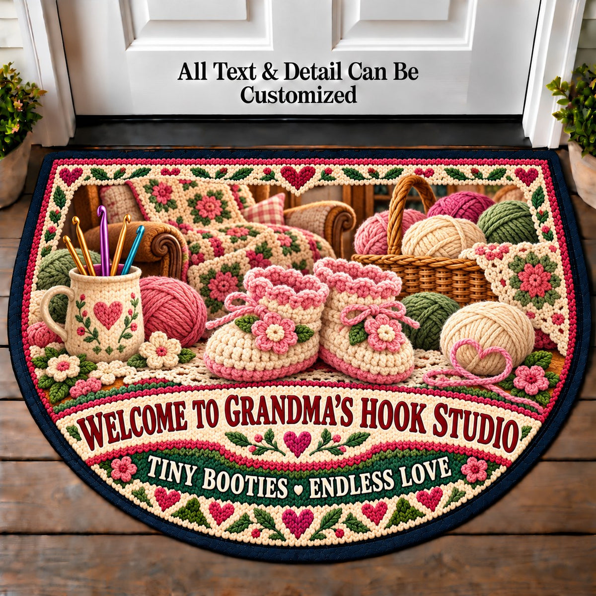 Baby Booties - Grandma's Hook Studio Personalized Half Round Mat | 5To9Vibe