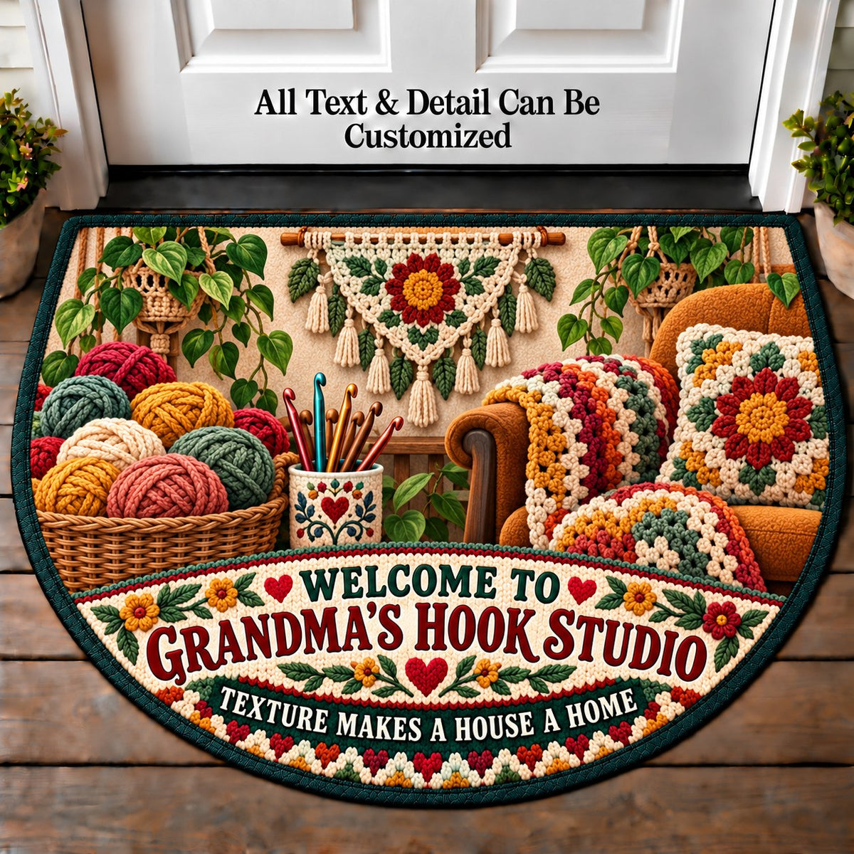 Boho Wall Hanging - Grandma's Hook Studio Personalized Half Round Mat | 5To9Vibe