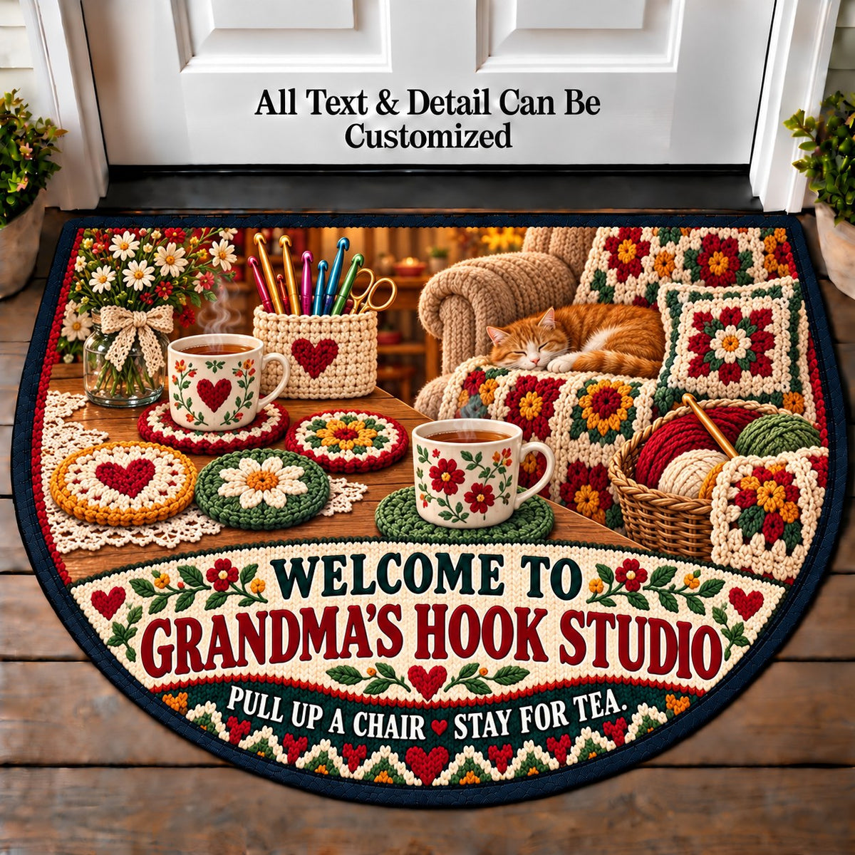 Coaster Set - Grandma's Hook Studio Personalized Half Round Mat | 5To9Vibe