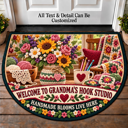 Crochet Flower Bouquet - Grandma's Hook Studio Personalized Half Round Mat | 5To9Vibe
