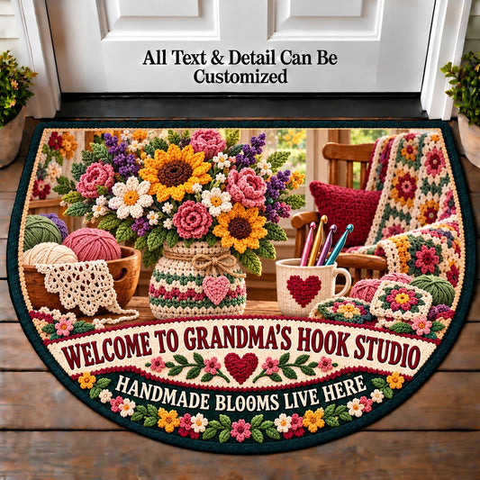 Crochet Flower Bouquet - Grandma's Hook Studio Personalized Half Round Mat | 5To9Vibe