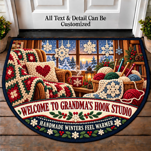 Crochet Snowflakes - Grandma's Hook Studio Personalized Half Round Mat | 5To9Vibe