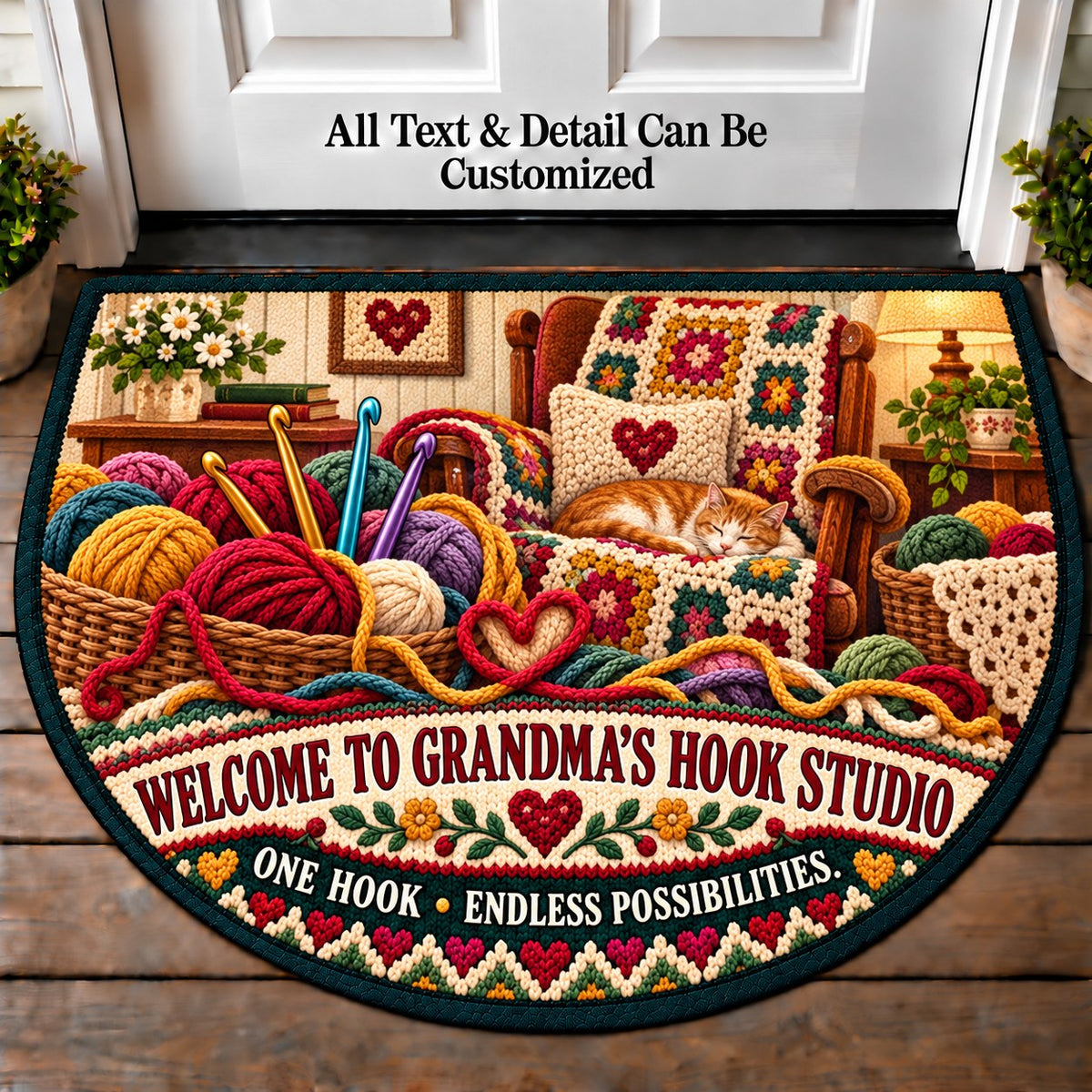 Hook and Yarn - Grandma's Hook Studio Personalized Half Round Mat | 5To9Vibe