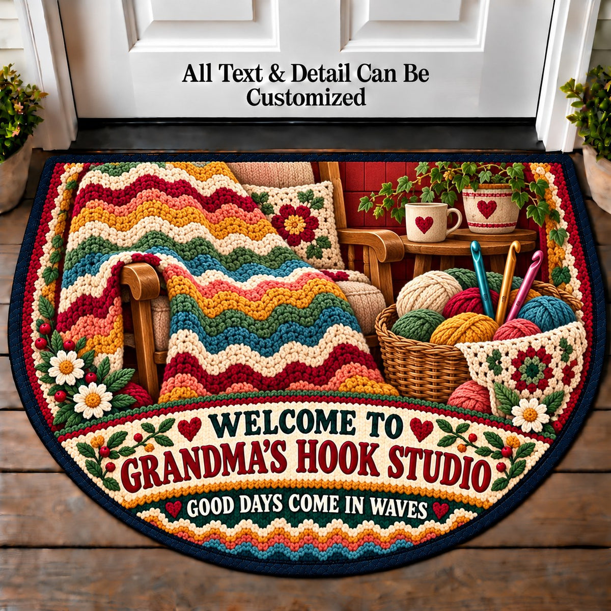 Ripple Blanket - Grandma's Hook Studio Personalized Half Round Mat | 5To9Vibe