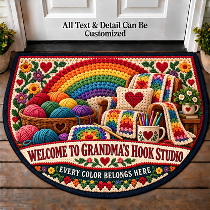 Yarn Rainbow - Grandma's Hook Studio Personalized Half Round Mat | 5To9Vibe