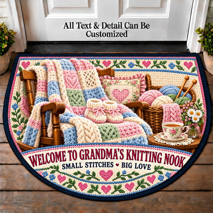Baby Blanket - Grandma's Knitting Nook Personalized Half Round Mat | 5To9Vibe