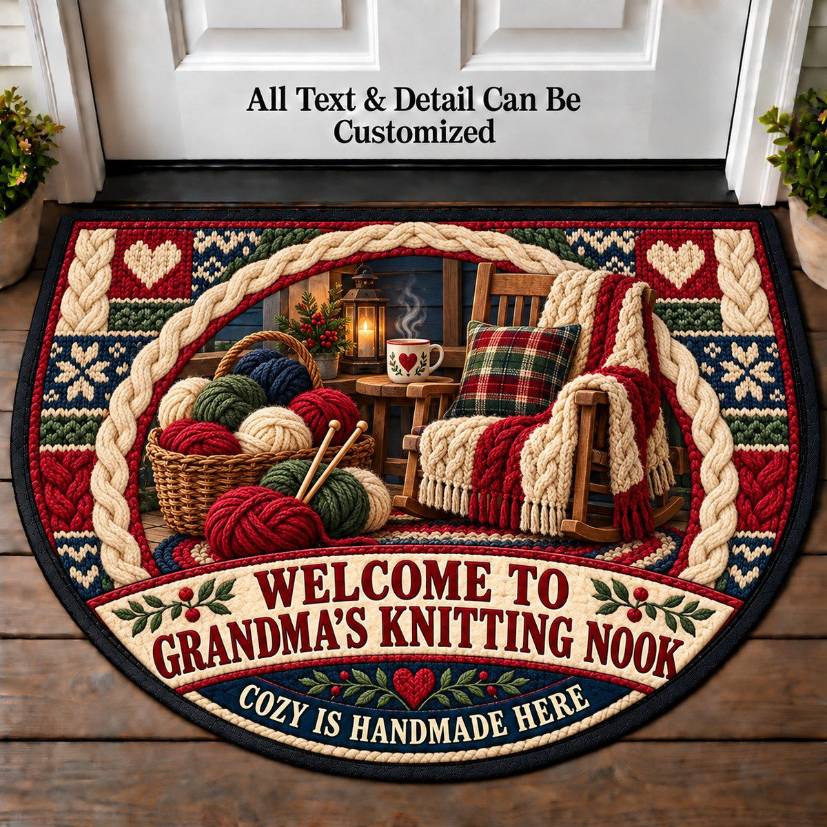Chunky Cable Knit - Grandma's Knitting Nook Personalized Half Round Mat | 5To9Vibe