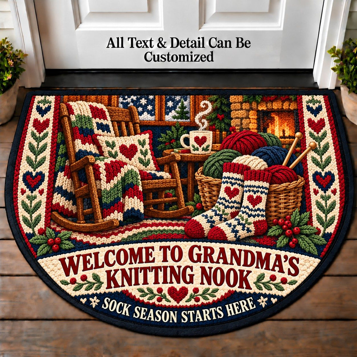 Cozy Socks - Grandma's Knitting Nook Personalized Half Round Mat | 5To9Vibe