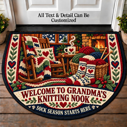 Cozy Socks - Grandma's Knitting Nook Personalized Half Round Mat | 5To9Vibe