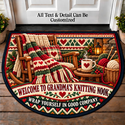 Handmade Scarf - Grandma's Knitting Nook Personalized Half Round Mat | 5To9Vibe