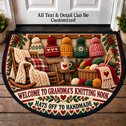 Hat Wall - Grandma's Knitting Nook Personalized Half Round Mat | 5To9Vibe