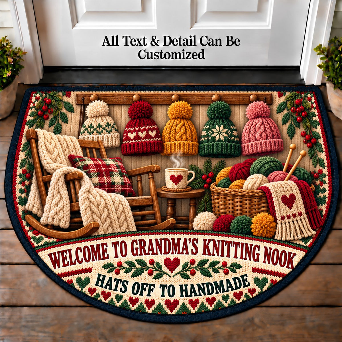 Hat Wall - Grandma's Knitting Nook Personalized Half Round Mat | 5To9Vibe