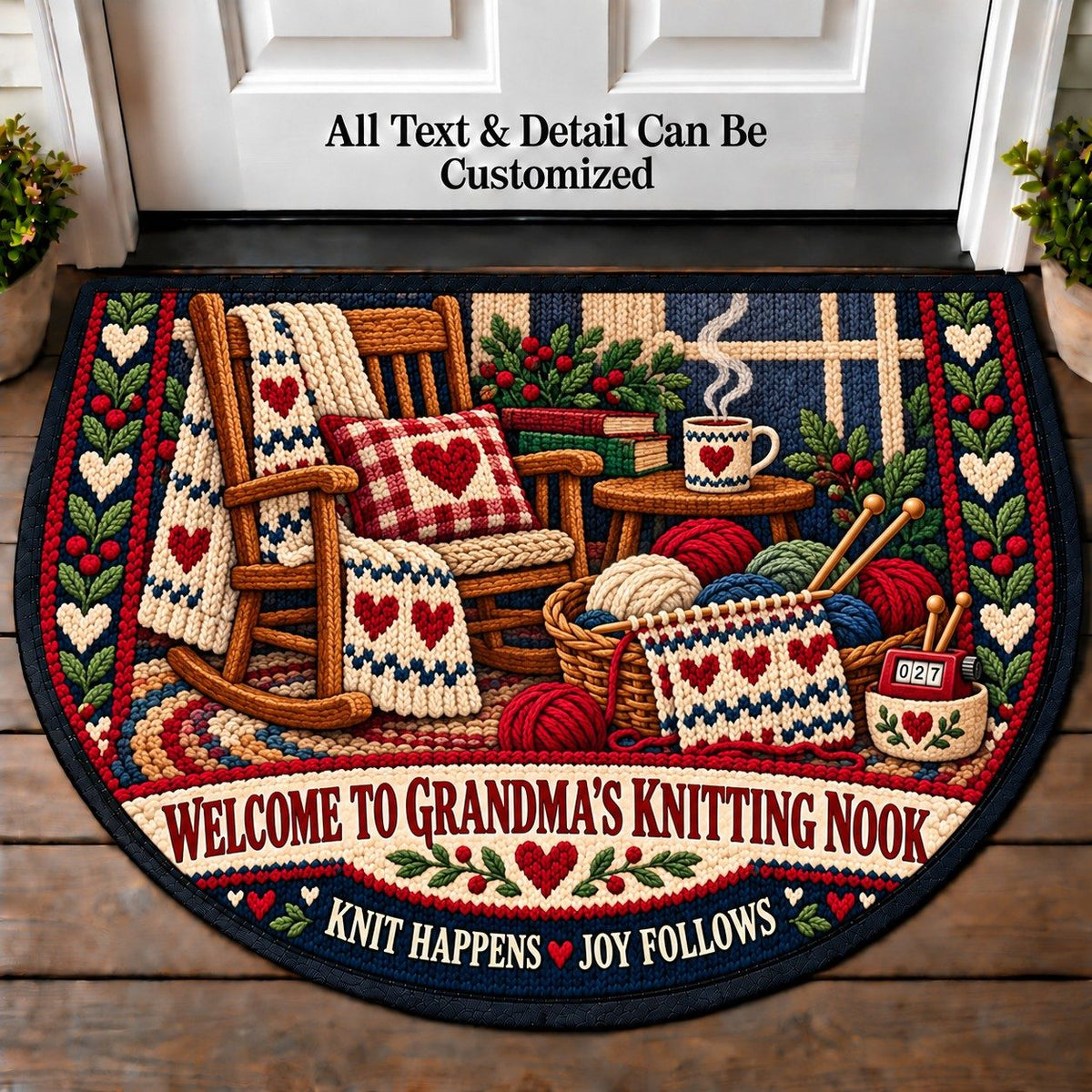 Knit Purl - Grandma's Knitting Nook Personalized Half Round Mat | 5To9Vibe