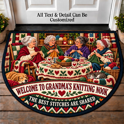 Knitting Circle - Grandma's Knitting Nook Personalized Half Round Mat | 5To9Vibe