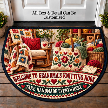 Market Tote Knit - Grandma's Knitting Nook Personalized Half Round Mat | 5To9Vibe