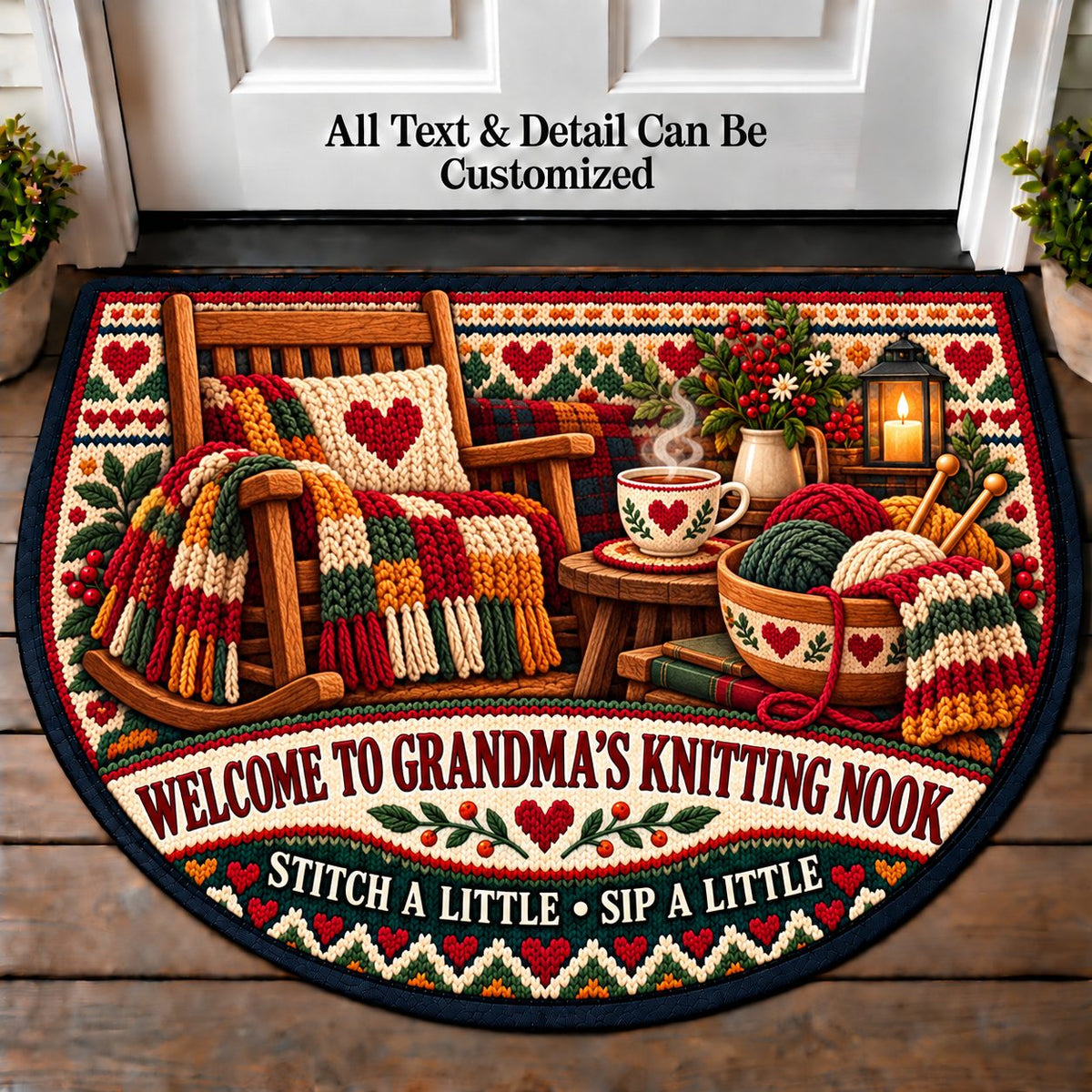 Needles Tea - Grandma's Knitting Nook Personalized Half Round Mat | 5To9Vibe