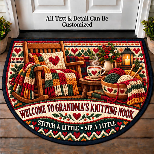 Needles Tea - Grandma's Knitting Nook Personalized Half Round Mat | 5To9Vibe
