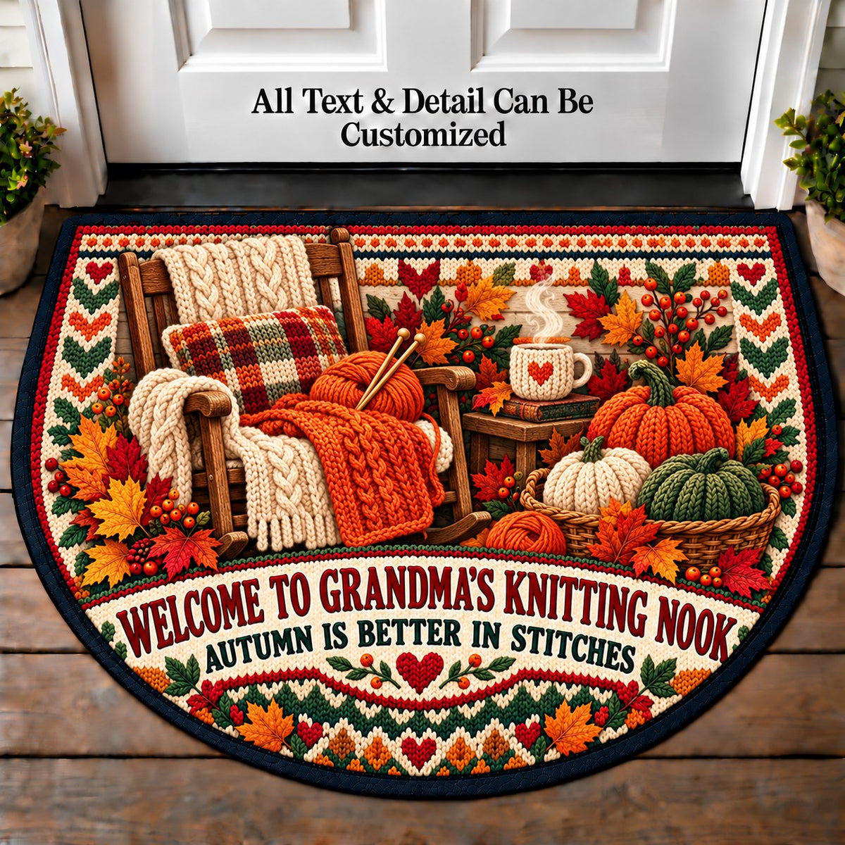 Pumpkin Knit - Grandma's Knitting Nook Personalized Half Round Mat | 5To9Vibe
