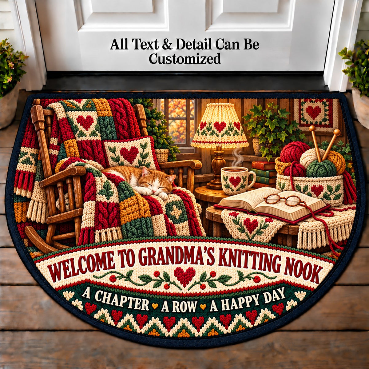 Reading Knitting - Grandma's Knitting Nook Personalized Half Round Mat | 5To9Vibe