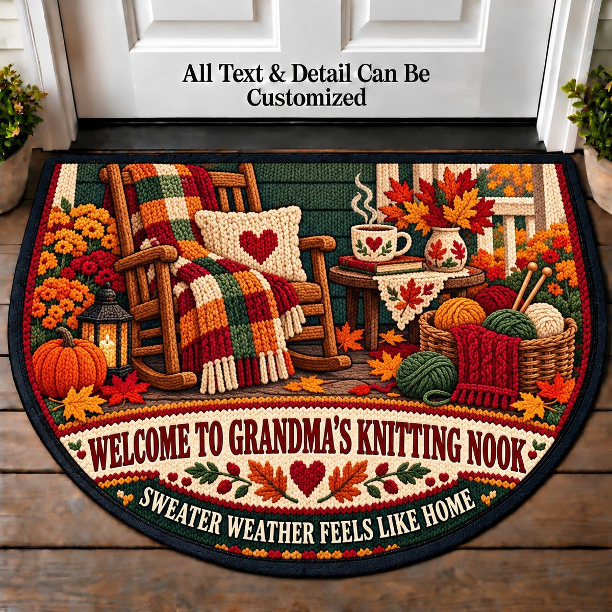Sweater Weather - Grandma's Knitting Nook Personalized Half Round Mat | 5To9Vibe