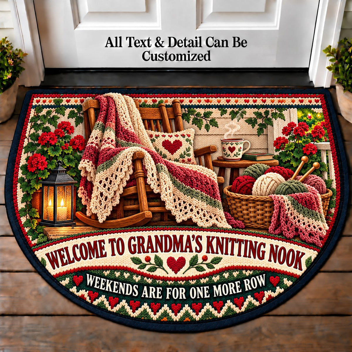 Weekend Shawl - Grandma's Knitting Nook Personalized Half Round Mat | 5To9Vibe