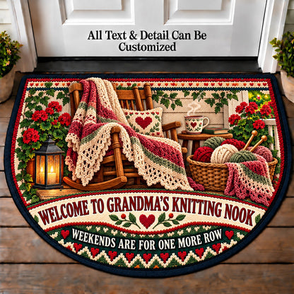 Weekend Shawl - Grandma's Knitting Nook Personalized Half Round Mat | 5To9Vibe