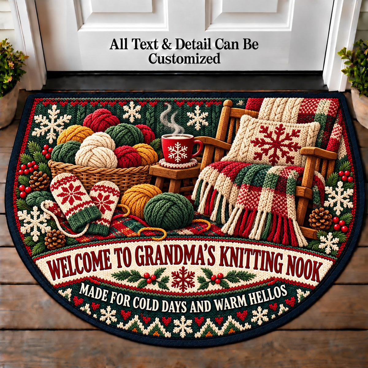 Winter Wool - Grandma's Knitting Nook Personalized Half Round Mat | 5To9Vibe
