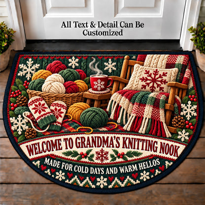 Winter Wool - Grandma's Knitting Nook Personalized Half Round Mat | 5To9Vibe