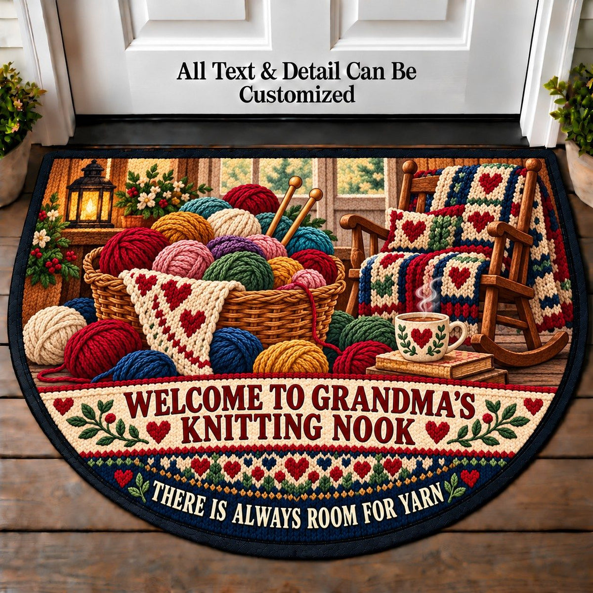Yarn Basket - Grandma's Knitting Nook Personalized Half Round Mat | 5To9Vibe