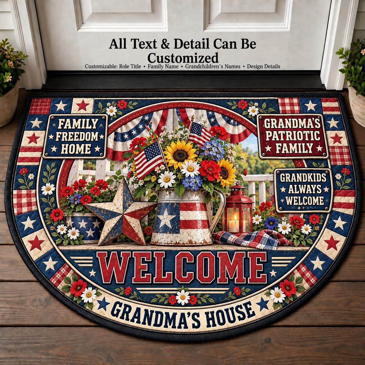 Grandma's Patriotic Family Personalized Half Round Mat | 5To9Vibe