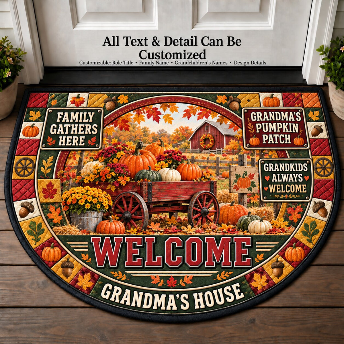 Grandma's Pumpkin Patch Personalized Half Round Mat | 5To9Vibe