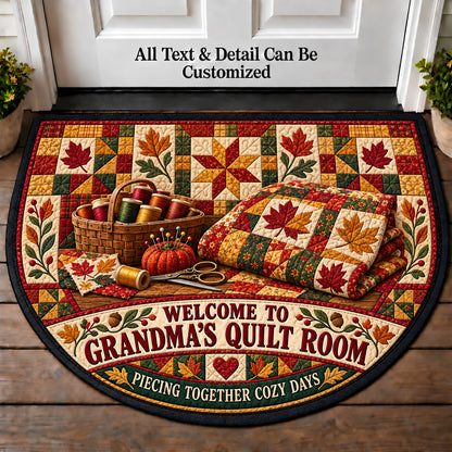 Autumn Patchwork - Grandma's Quilt Room Personalized Half Round Mat | 5To9Vibe