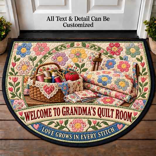 Grandmother's Flower Garden - Grandma's Quilt Room Personalized Half Round Mat | 5To9Vibe